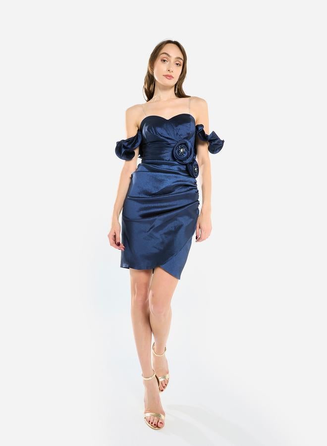 House of Moda Women Rosette Detail Satin Mini Dress - Image 1